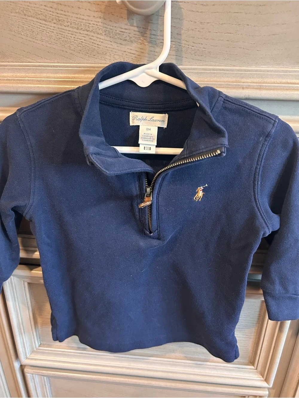 Ralph Lauren Navy Quarter-Zip Kids Sweatshirt with Pony Logo